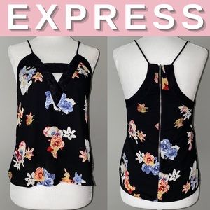 NEW Express Floral Print Lace Trim Racerback; XS